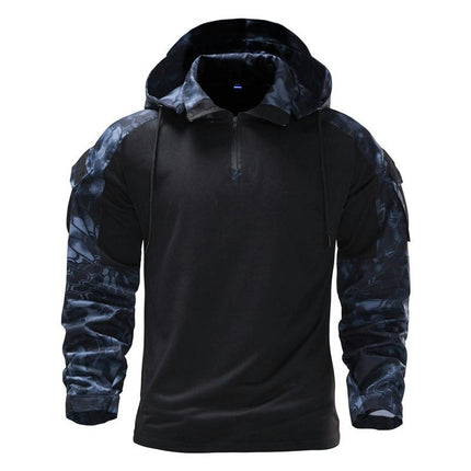 Men's 1/4 Zip Tactical Long Sleeve Shirt Military Style Combat Shirt with Pockets Hooded