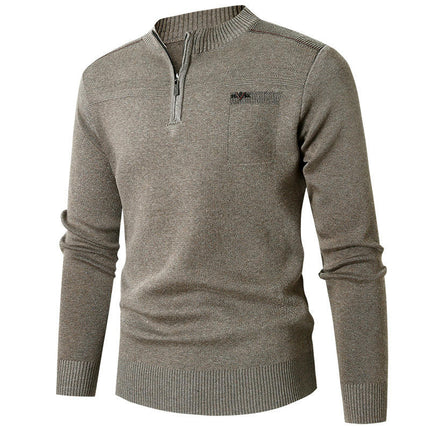 Mens Slim Fit Casual Jumpers Quarter Zip Long Sleeve Pullover Half Zip Neck Sweaters Top