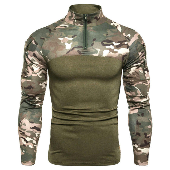 Men's Military Tactical Long Sleeve Shirt Outdoor Camo Combat T-Shirt with Zipper