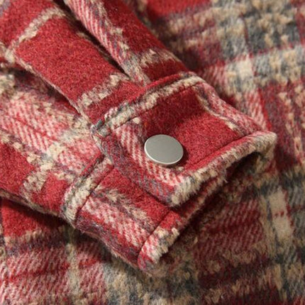 Men's casual plaid shirt long sleeve button down woolen coat shirt jacket