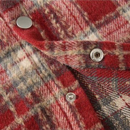 Men's casual plaid shirt long sleeve button down woolen coat shirt jacket