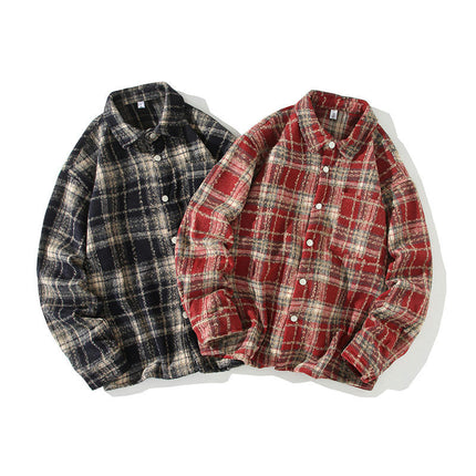 Men's casual plaid shirt long sleeve button down woolen coat shirt jacket