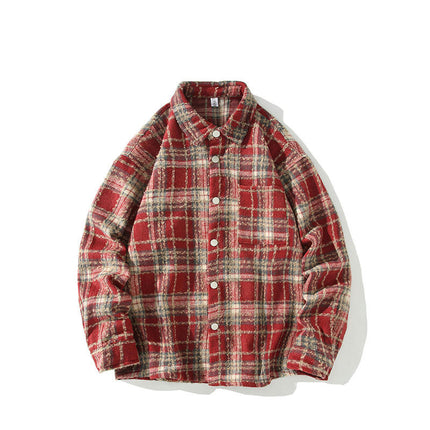 Men's casual plaid shirt long sleeve button down woolen coat shirt jacket