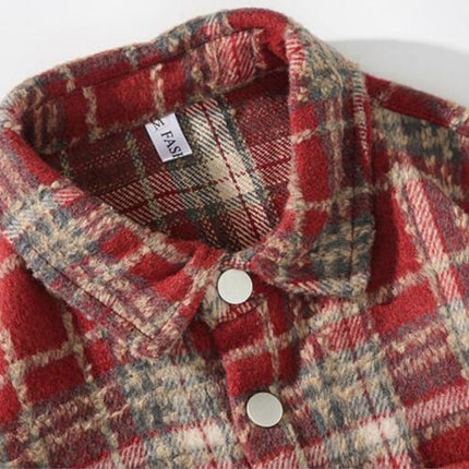 Men's casual plaid shirt long sleeve button down woolen coat shirt jacket