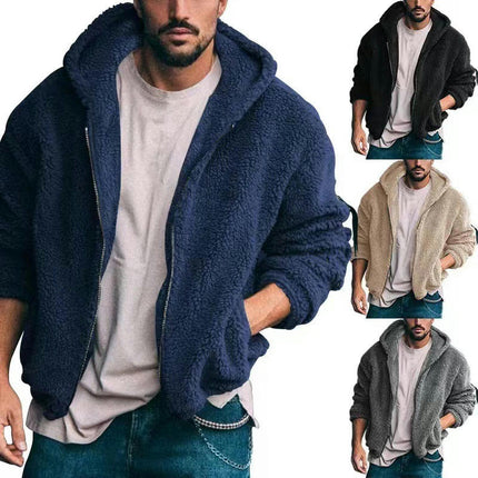 Mens Fuzzy Sherpa Hoodie Pullover Sweatshirts Loose Cozy Pocket Long Sleeve Winter Hooded Outwear