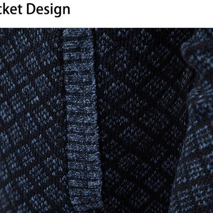 Mens Fleece Cardigan Winter Solid Color Knitted Jacket Thick Warm Sweater