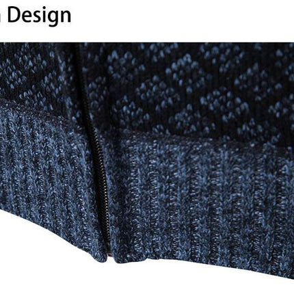 Mens Fleece Cardigan Winter Solid Color Knitted Jacket Thick Warm Sweater