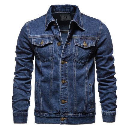 Mens Denim Trucker Jackets Slim Fit Mens Jeans Jacket Cotton Outwear Coat Long Sleeve