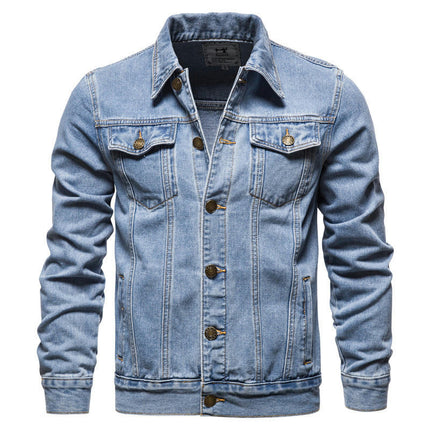 Mens Denim Trucker Jackets Slim Fit Mens Jeans Jacket Cotton Outwear Coat Long Sleeve