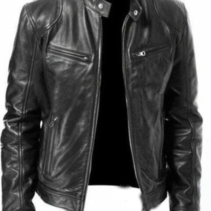 Men's Vintage Stand Collar Leather Jacket Motorcycle PU Jacket and Coat