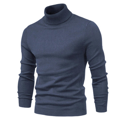 Mens Slim Fit Turtleneck Sweater Knitted Pullover Sweaters Solid Color Casual Knit Sweater