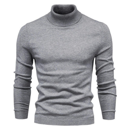 Mens Slim Fit Turtleneck Sweater Knitted Pullover Sweaters Solid Color Casual Knit Sweater