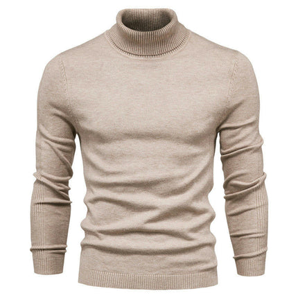 Mens Slim Fit Turtleneck Sweater Knitted Pullover Sweaters Solid Color Casual Knit Sweater