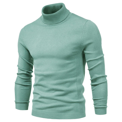 Mens Slim Fit Turtleneck Sweater Knitted Pullover Sweaters Solid Color Casual Knit Sweater