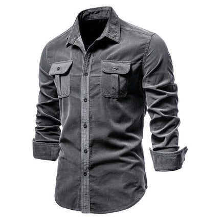 Men's Corduroy Shirts Casual Long Sleeve Button Down Jacket Autumn Winter Coats with Pockets