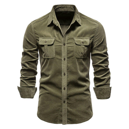 Men's Corduroy Shirts Casual Long Sleeve Button Down Jacket Autumn Winter Coats with Pockets