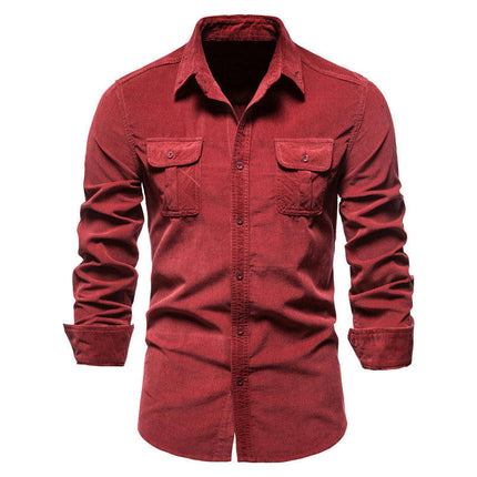 Men's Corduroy Shirts Casual Long Sleeve Button Down Jacket Autumn Winter Coats with Pockets