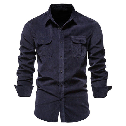 Men's Corduroy Shirts Casual Long Sleeve Button Down Jacket Autumn Winter Coats with Pockets