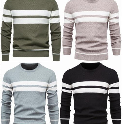 Mens Long Sleeve Cable Knit Sweater Pullover Colorblocked Casual Tops Crewneck Sweater