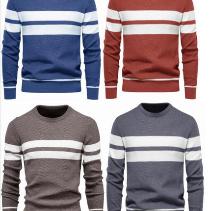 Mens Long Sleeve Cable Knit Sweater Pullover Colorblocked Casual Tops Crewneck Sweater