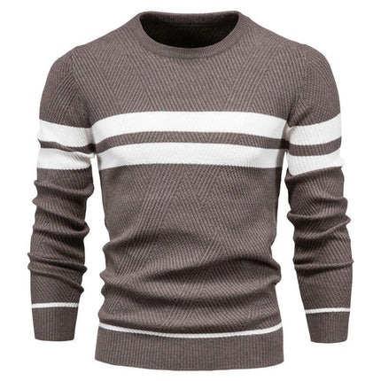 Mens Long Sleeve Cable Knit Sweater Pullover Colorblocked Casual Tops Crewneck Sweater