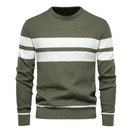 Mens Long Sleeve Cable Knit Sweater Pullover Colorblocked Casual Tops Crewneck Sweater