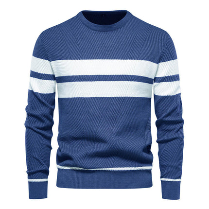 Mens Long Sleeve Cable Knit Sweater Pullover Colorblocked Casual Tops Crewneck Sweater