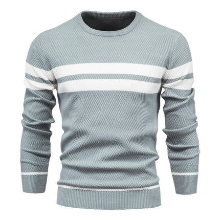 Mens Long Sleeve Cable Knit Sweater Pullover Colorblocked Casual Tops Crewneck Sweater