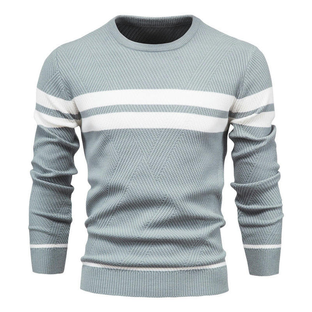 Mens Long Sleeve Cable Knit Sweater Pullover Colorblocked Casual Tops Crewneck Sweater