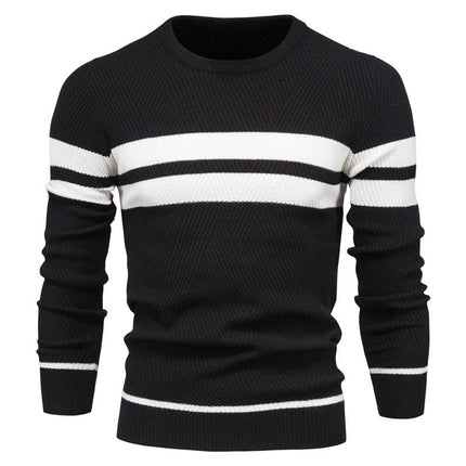 Mens Long Sleeve Cable Knit Sweater Pullover Colorblocked Casual Tops Crewneck Sweater