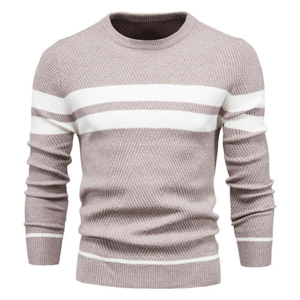 Mens Long Sleeve Cable Knit Sweater Pullover Colorblocked Casual Tops Crewneck Sweater