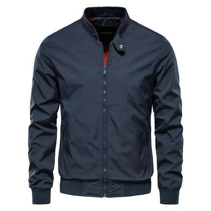 Men's Stand-up Jacket Lightweight Casual with Snap Button Collar Full Zip Jacket