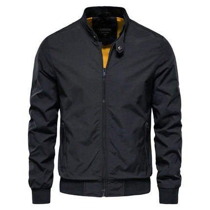 Men's Stand-up Jacket Lightweight Casual with Snap Button Collar Full Zip Jacket