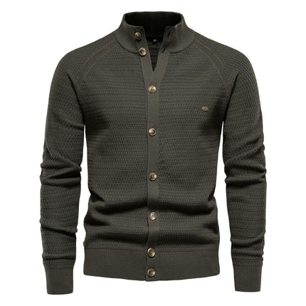 Mens Long Sleeve Stand Collar Cardigan Sweaters Button Down Cable Knitted Sweater