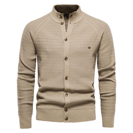 Mens Long Sleeve Stand Collar Cardigan Sweaters Button Down Cable Knitted Sweater