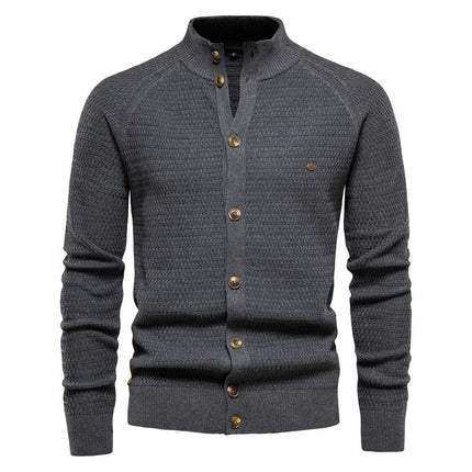 Mens Long Sleeve Stand Collar Cardigan Sweaters Button Down Cable Knitted Sweater