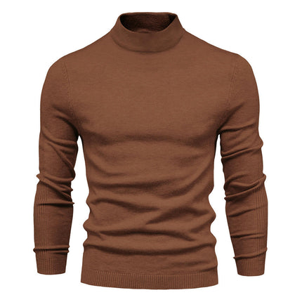 Men's Knitted Soft Ski Casual Knitted Pullover Mid Neck - Thickened Warm Slim Fit Sweater Shirt