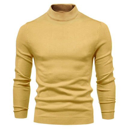 Men's Knitted Soft Ski Casual Knitted Pullover Mid Neck - Thickened Warm Slim Fit Sweater Shirt