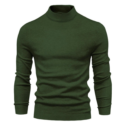 Men's Knitted Soft Ski Casual Knitted Pullover Mid Neck - Thickened Warm Slim Fit Sweater Shirt