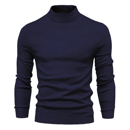 Men's Knitted Soft Ski Casual Knitted Pullover Mid Neck - Thickened Warm Slim Fit Sweater Shirt