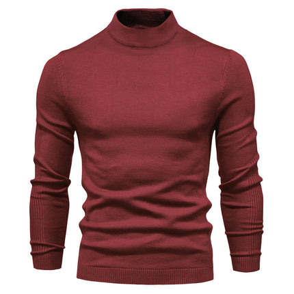 Men's Knitted Soft Ski Casual Knitted Pullover Mid Neck - Thickened Warm Slim Fit Sweater Shirt