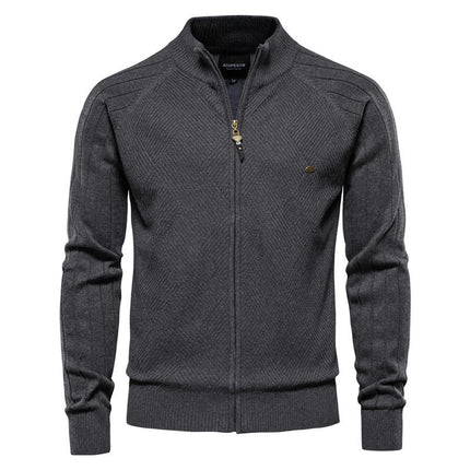 Men's Knit Casual Cardigan Sweater Zipper - Stand-up Collar Lapel Winter Jacket Top