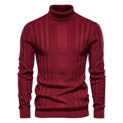 Men's Slim fit Turtleneck Sweater Casual Cable Knitted Pullover Sweaters