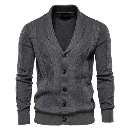 Men's Casual Long Sleeve Shawl Collar Buttons Down Cable Knit Cardigan Sweater