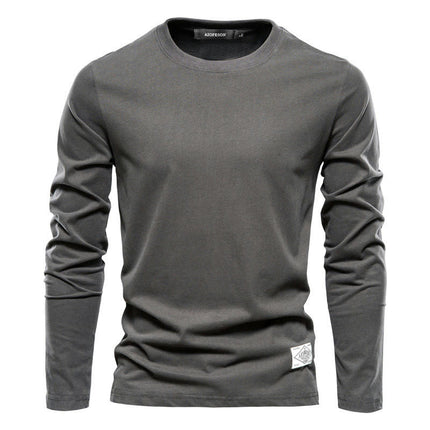 Men's Long Sleeve Soft Casual Sports T-Shirt - Cotton Round Neck Men's Bottom Top