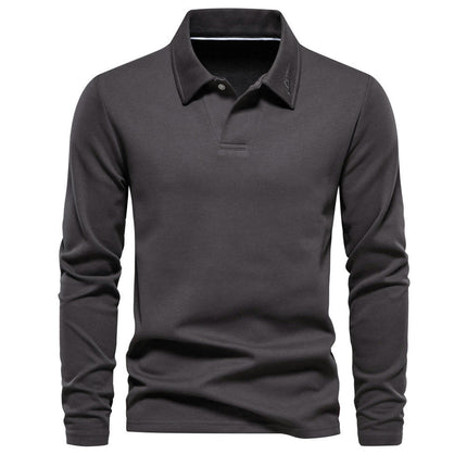 Men's Lapel V-Neck Top Long Sleeve Stretch Knit Fashion Pullover Shirt