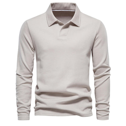 Men's Lapel V-Neck Top Long Sleeve Stretch Knit Fashion Pullover Shirt