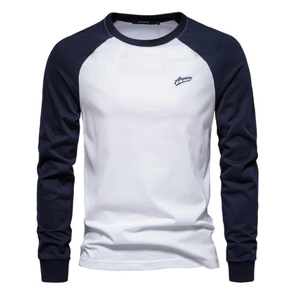 Men's Pullover T-Shirt - Long Sleeve Spliced Bottom Cotton - Moisture wicking, anti-odor