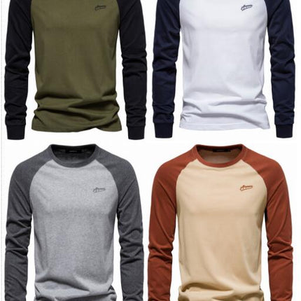 Men's Pullover T-Shirt - Long Sleeve Spliced Bottom Cotton - Moisture wicking, anti-odor