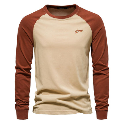 Men's Pullover T-Shirt - Long Sleeve Spliced Bottom Cotton - Moisture wicking, anti-odor